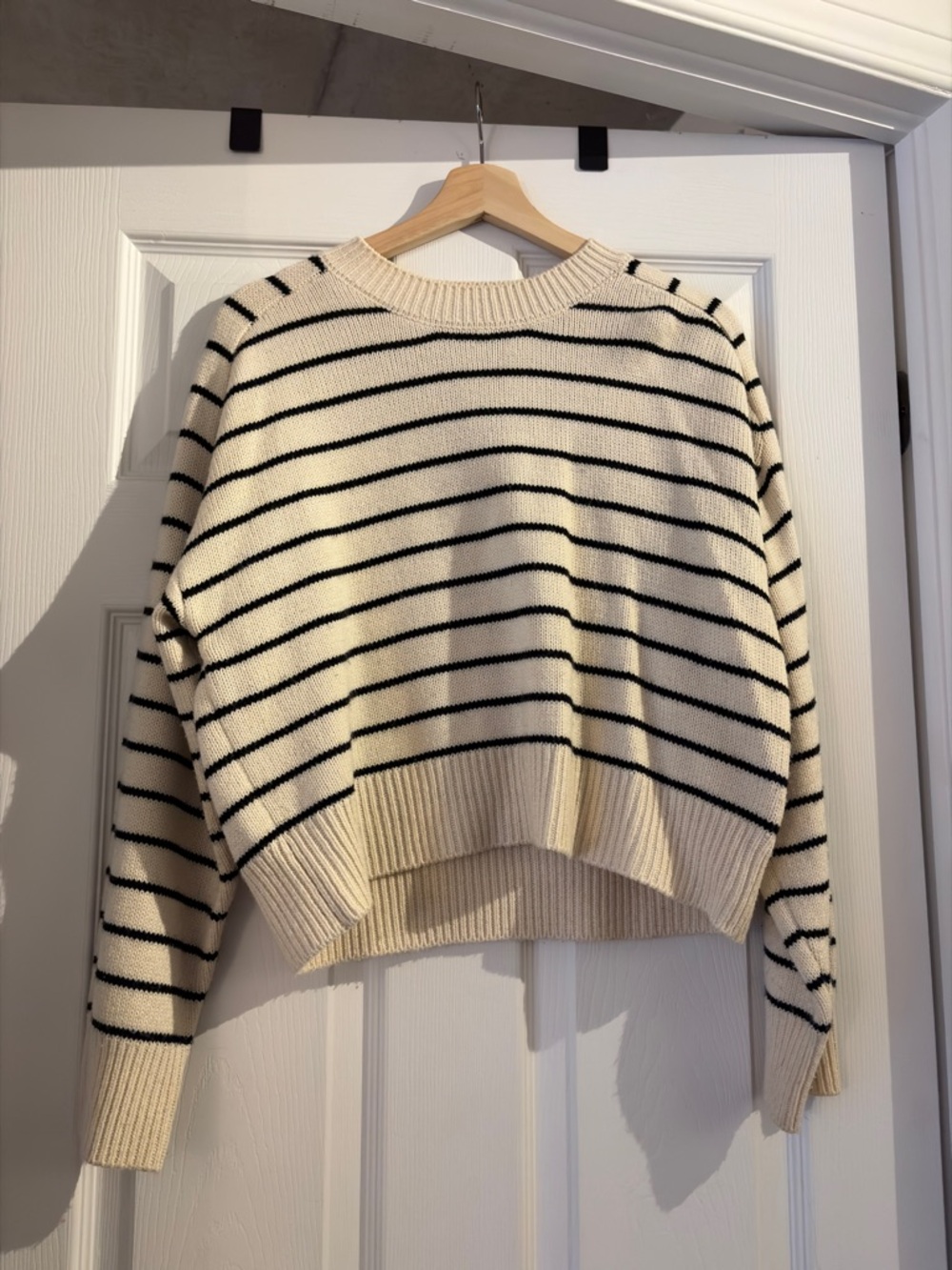 Striped Crewneck Sweater – Cream and Black